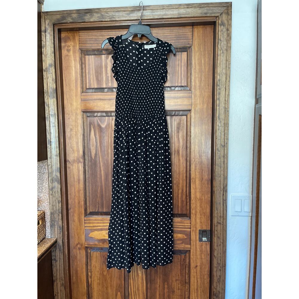 Paper Crane polkadot smocked sleeveless midi dress size medium